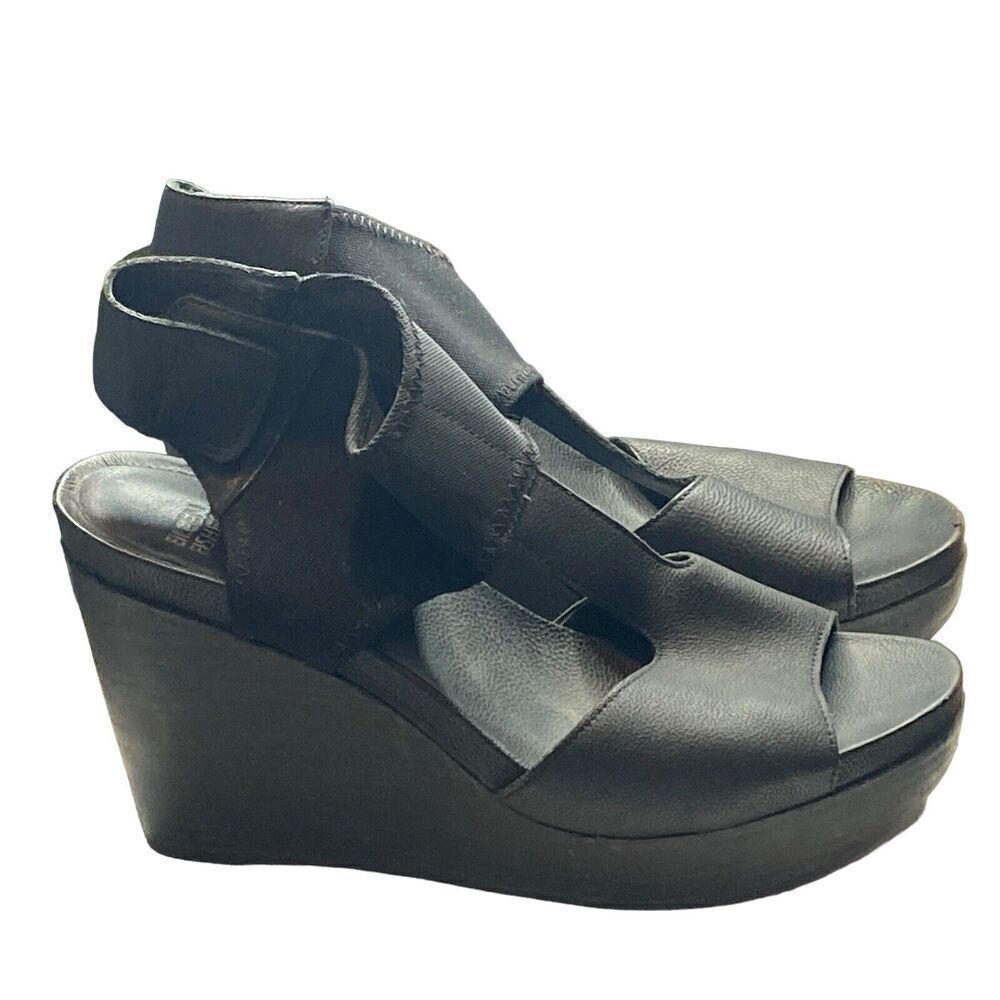 Eileen Fisher Black Platform Wedge Sandals Size 10 Lagenlook Boho Comfortable